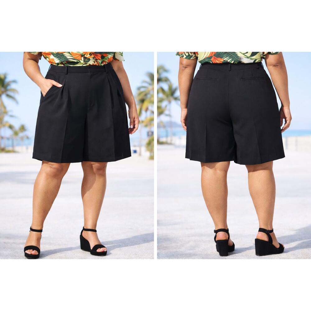 Good American Black Pleated Bermuda Shorts Luxe Suiting - Plus Size 26 - NWT